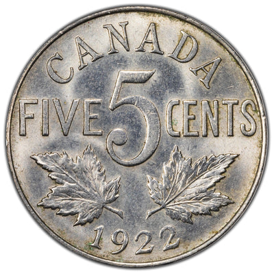 Canada 1922 5 Cents Nickel Coin - AU+