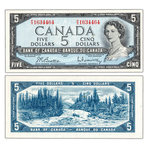 SOLD $5 1954 Bank of Canada Note Beattie-Rasminsky P/X Prefix BC-39b - EF/AU
