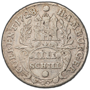 Germany Hamburg 1728 4 Schilling Silver Coin KM #359