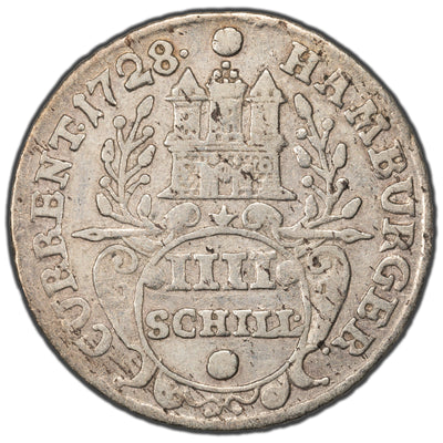 Germany Hamburg 1728 4 Schilling Silver Coin KM #359