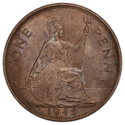 Great Britain 1945 1 One Penny Coin KM #845 - Lustrous Brown UNC