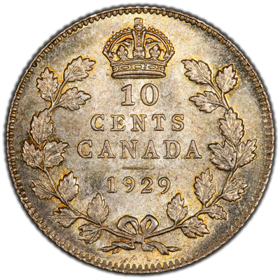 Canada 1929 10 Cents Dime Silver Coin - UNC