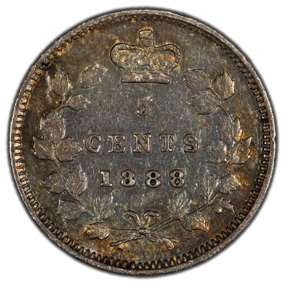 Canada 1888 5 Cents Silver Coin - VF+