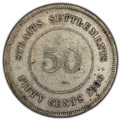 Strait Settlements 1896 50 Cents Silver Coin KM #13