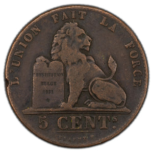 SOLD Belgium 1856 5 Centimes Coin KM #5.1