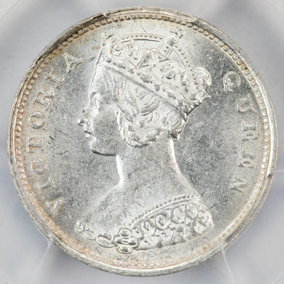 Hong Kong 1901 10 Cents Silver Coin KM #6.3 - PCGS MS-62