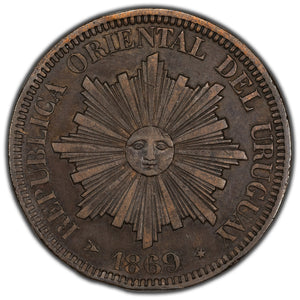 SOLD Uruguay 1869 H 4 Centesimos Coin KM #13