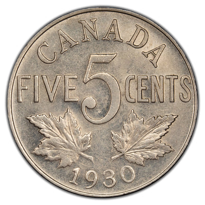 Canada 1930 5 Cents Nickel Coin - EF-45