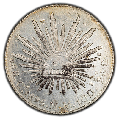 SOLD Mexico Chihuahua 1895 Ca MM 8 Reales Silver Coin - Chopmarks - Cleaned