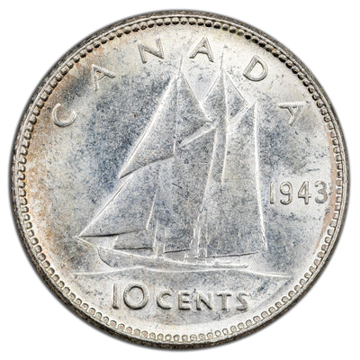 Canada 1943 10 Cents Dime Silver Coin - AU-55