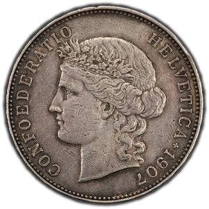 SOLD Switzerland 1907 5 Francs Silver Coin
