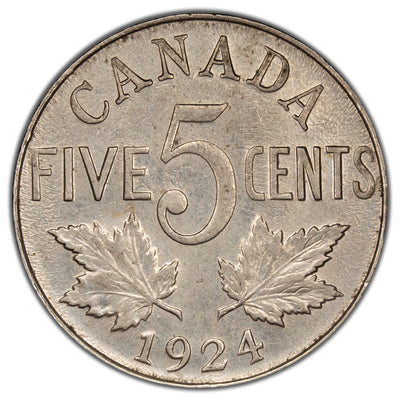 Canada 1924 5 Cents Nickel Coin - EF-45