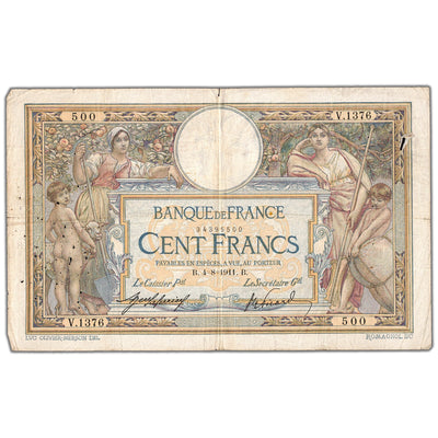 France 1911 100 Francs Note P #71a - Many Holes