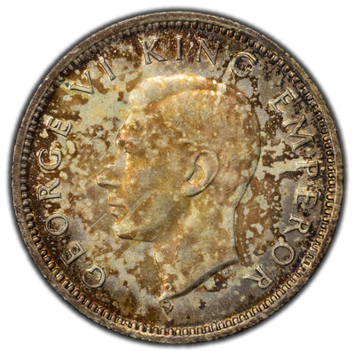 New Zealand 1943 6 Pence Silver Coin KM #8