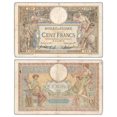France 1911 100 Francs Note P #71a - Many Holes