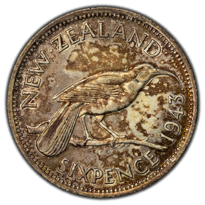 New Zealand 1943 6 Pence Silver Coin KM #8