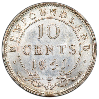 Newfoundland 1941 10 Cents Dime Silver Coin - AU-58