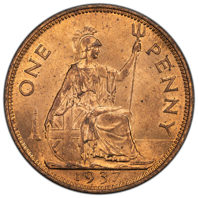 Great Britain 1937 1 One Penny Coin KM #845 - Red Uncirculated