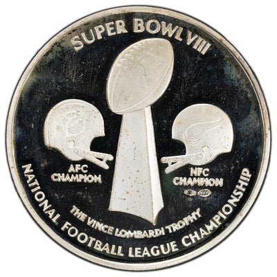 SOLD United States 1974 NFL Super Bowl VIII 60g .999 Fine Silver Medal 50mm