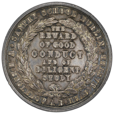SOLD Ireland 1863 Santry School Dublin Good Conduct and Diligent Study Silver Medal 43.5mm