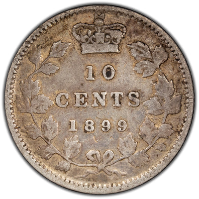 Canada 1899 Large 99 10 Cents Dime Silver Coin - Fine