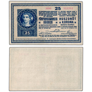 SOLD Hungary N.D. (1919) 25 Korona Note P #13 - EF