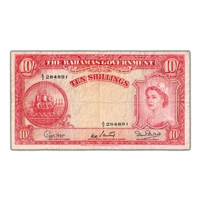 Bahamas N.D (1953) 10 Shillings Note P #14b - F/VF