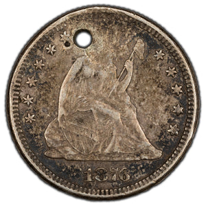 SOLD United States 1876 25 Cents Seated Liberty Quarter (holed)