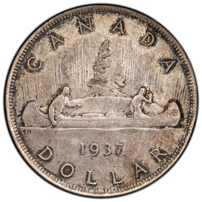 Canada 1937 $1 Silver Dollar Coin - Uncirculated (hairlines)