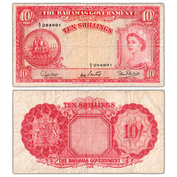 Bahamas N.D (1953) 10 Shillings Note P #14b - F/VF