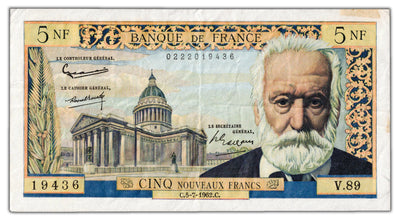 France 1962 5 New Francs Note P #141a - VF (staple hole)