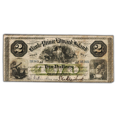 SOLD $2 1877 Bank of Prince Edward Island Chartered Note CH #600-12-08 - F/VF