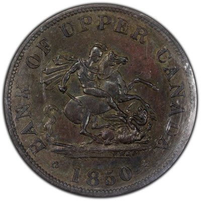 Upper Canada 1850 1/2 Half Penny Token PC-5A Br #720 - ICCS AU-55