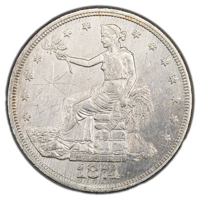 SOLD United States 1874 $1 Trade Dollar Silver Coin - Graffiti / Cleaned