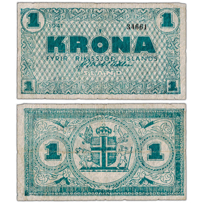 SOLD Iceland 1941 1 Krona Note P #22g - Circulated