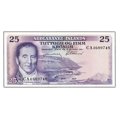 SOLD Iceland 1961 25 Kronur Note P #43 - EF/AU