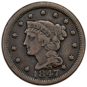 SOLD United States 1847 Braided Hair Large Cent Coin