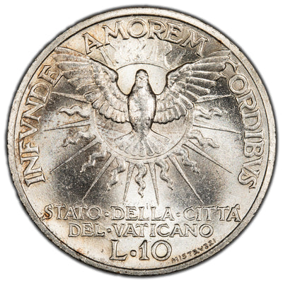 SOLD Vatican 1939 10 Lire Silver Coin KM #8