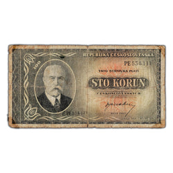 Czechoslovakia N.D (1945) 100 Korun Note P #63a - Circulated