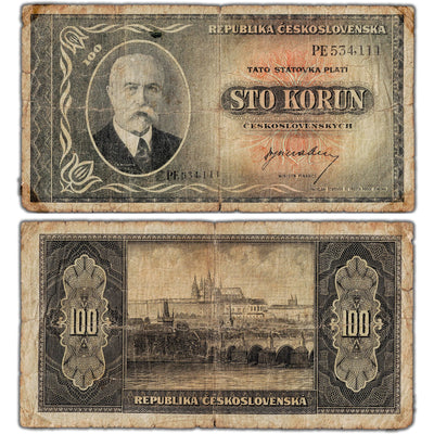 SOLD Czechoslovakia N.D (1945) 100 Korun Note P #63a - Circulated