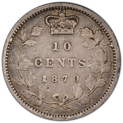 Canada 1870 Wide 0 10 Cents Dime Silver Coin - Fine