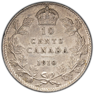 Canada 1910 10 Cents Dime Silver Coin - Cleaned