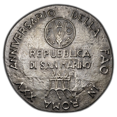 San Marino 1977 25th Anniversary FAO .925 Sterling Silver Medal 31.5mm