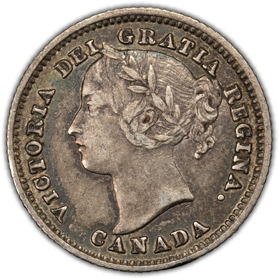 Canada 1886 Lg Knb 6 Obverse 4 10 Cents Dime Silver Coin - Very Fine