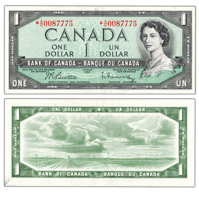 SOLD $1 1954 Bank of Canada Note *S/O Replacement Prefix BC-37bA - EF/AU
