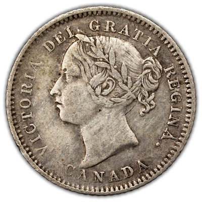 Canada 1880-H Obverse 2 10 Cents Dime Silver Coin - Very Fine