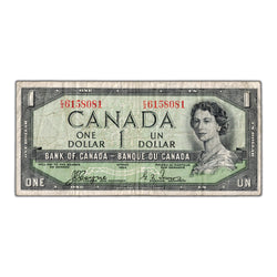 $1 1954 Bank of Canada Note Devil Face E/A Prefix BC-29a - Fine