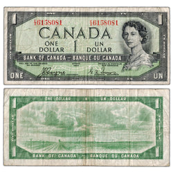 $1 1954 Bank of Canada Note Devil Face E/A Prefix BC-29a - Fine