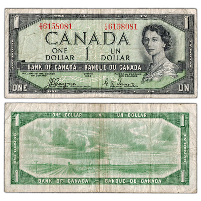 $1 1954 Bank of Canada Note Devil Face E/A Prefix BC-29a - Fine