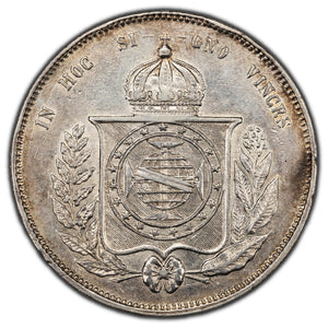 SOLD Brazil 1865 2000 Reis Silver Coin KM #466